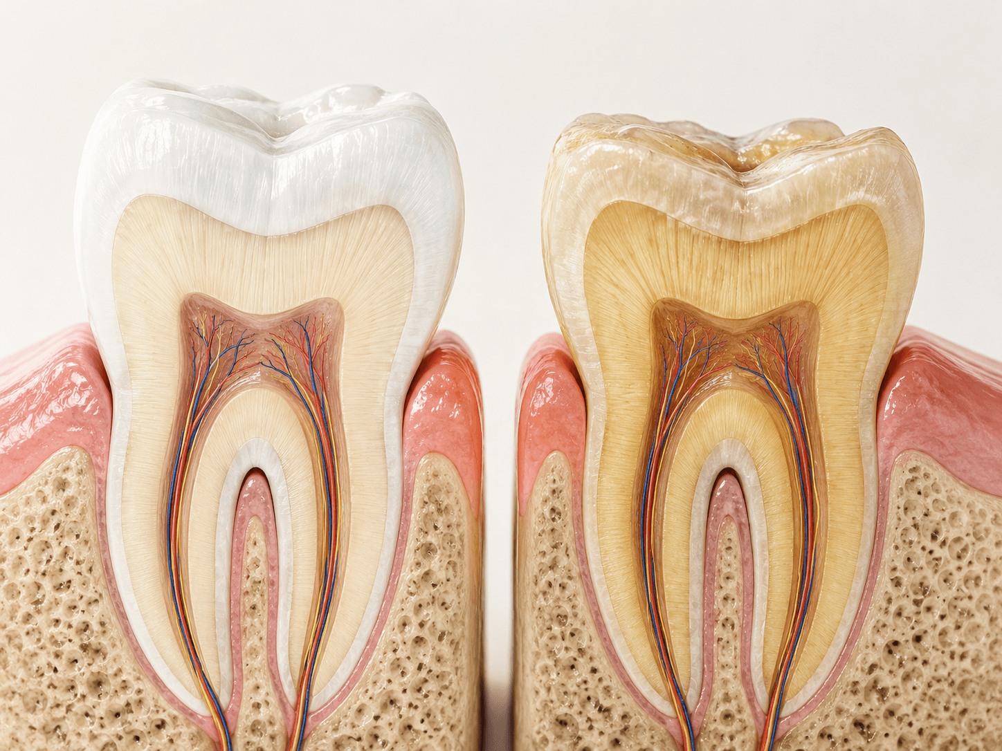 Illustration explaining natural tooth colour and staining