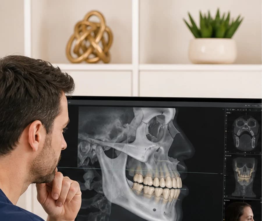 Specialist reviewing dental alignment and bite records