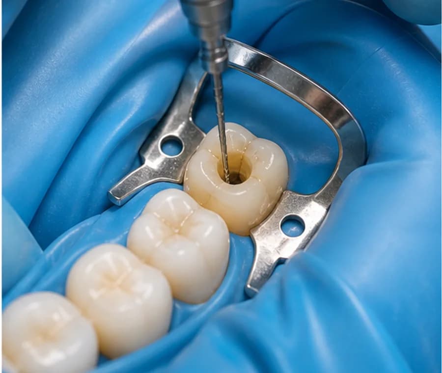 Precise root canal cleaning under dental isolation