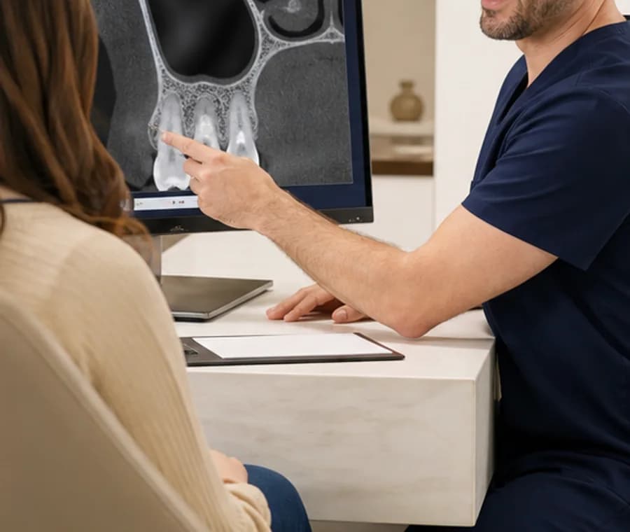 Dentist reviewing sinus lift healing with a patient